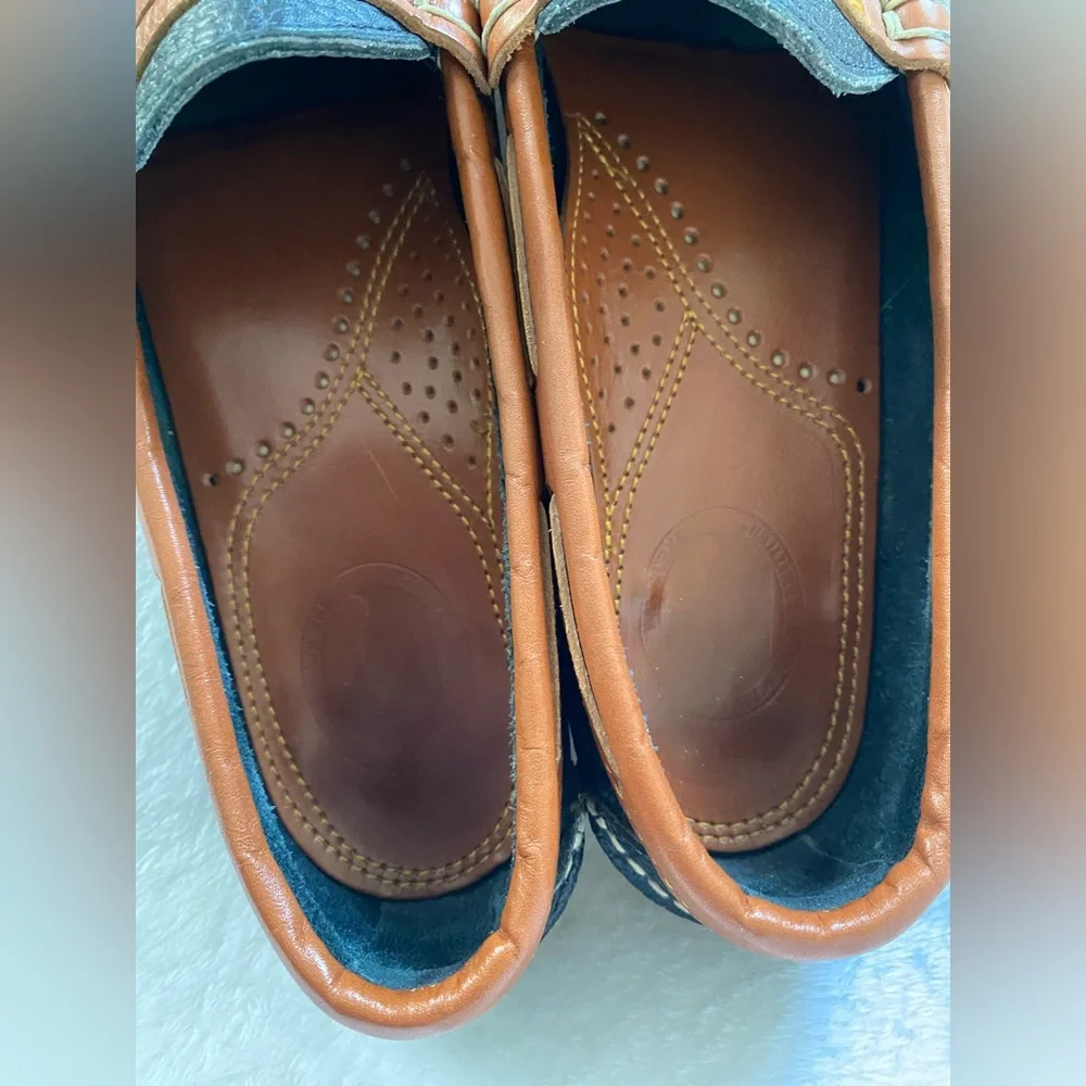 Dooney and Bourke Navy and Tan Pebbled Loafers 8.5 Two Tone Driving Moc Flats - Picture 4 of 8